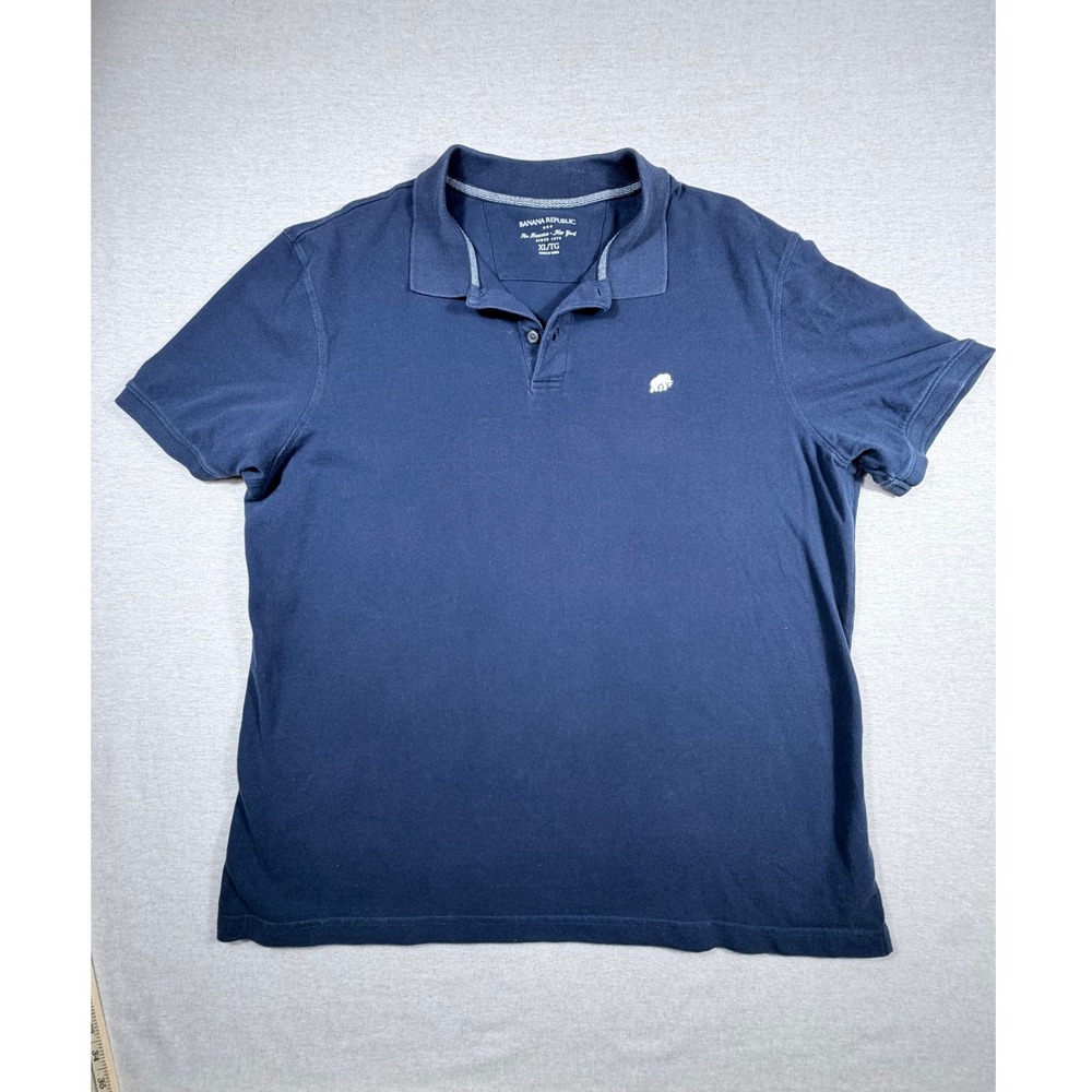 Banana Republic Men XL Navy Blue Elephant Short Sleeve Polo Shirt Preppy College